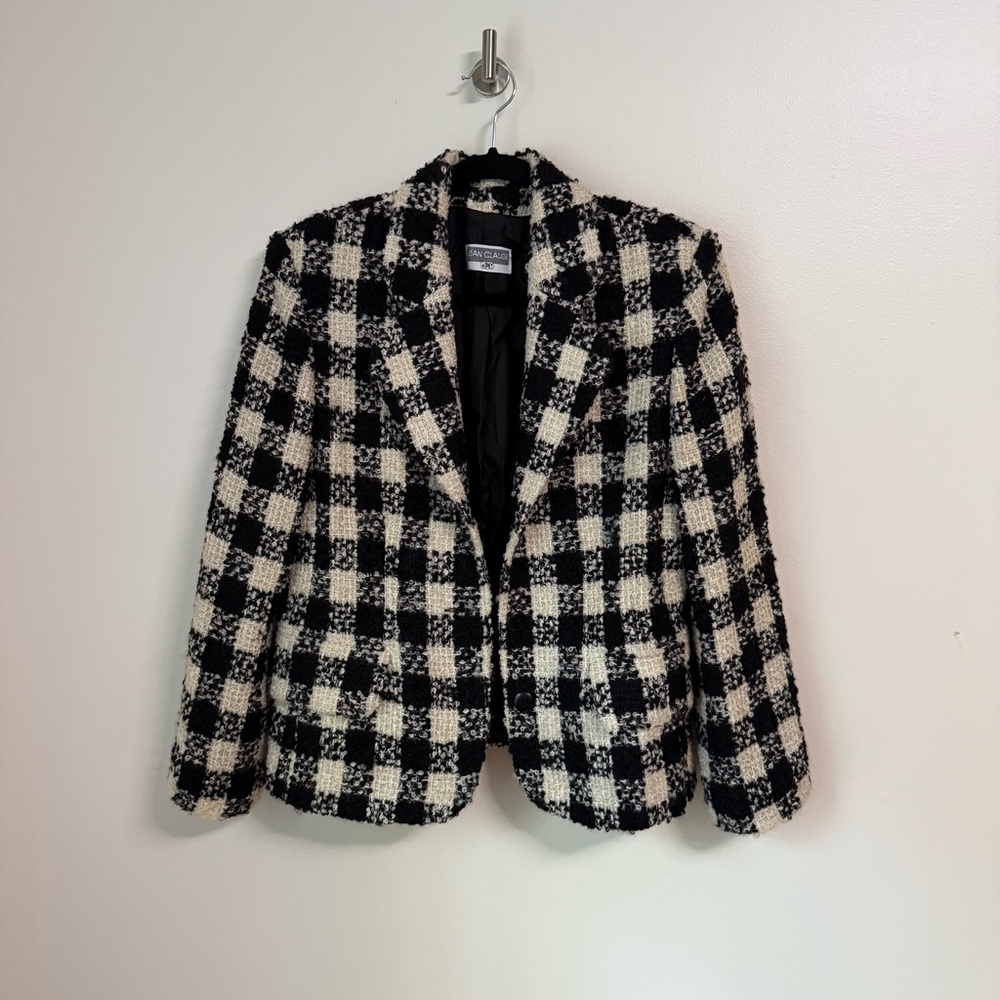 Vintage Jean Claude Tweed Pure Wool Blazer Black and White Houndstooth, sz 40